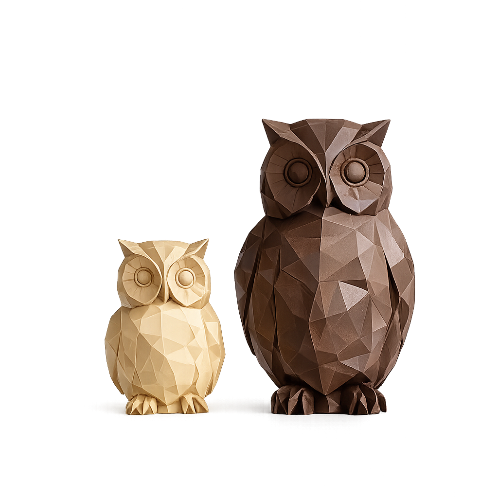 Geometrische Eulen-Figur aus PLA – Moderne Low-Poly Deko in 19 Farben