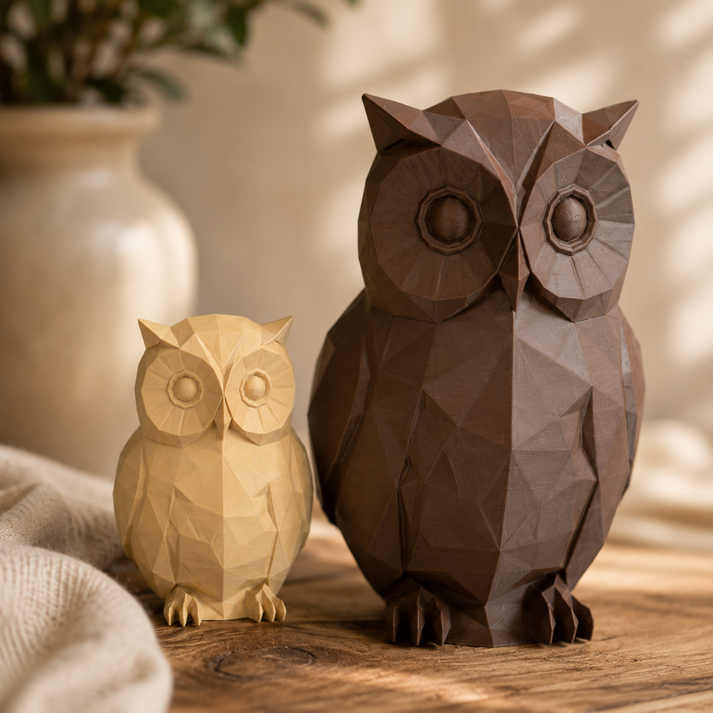 Geometrische Eulen-Figur aus PLA – Moderne Low-Poly Deko in 19 Farben