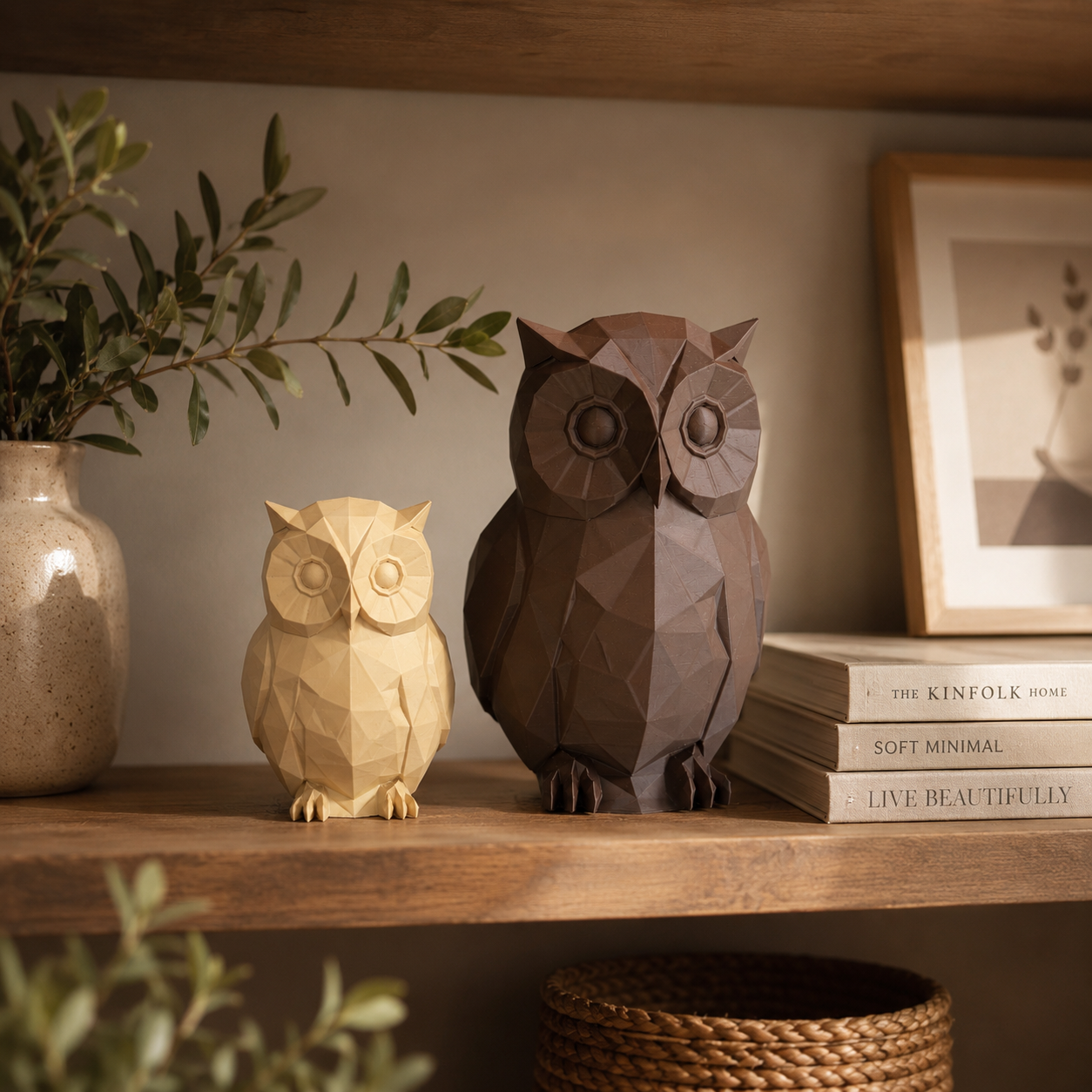 Geometrische Eulen-Figur aus PLA – Moderne Low-Poly Deko in 19 Farben
