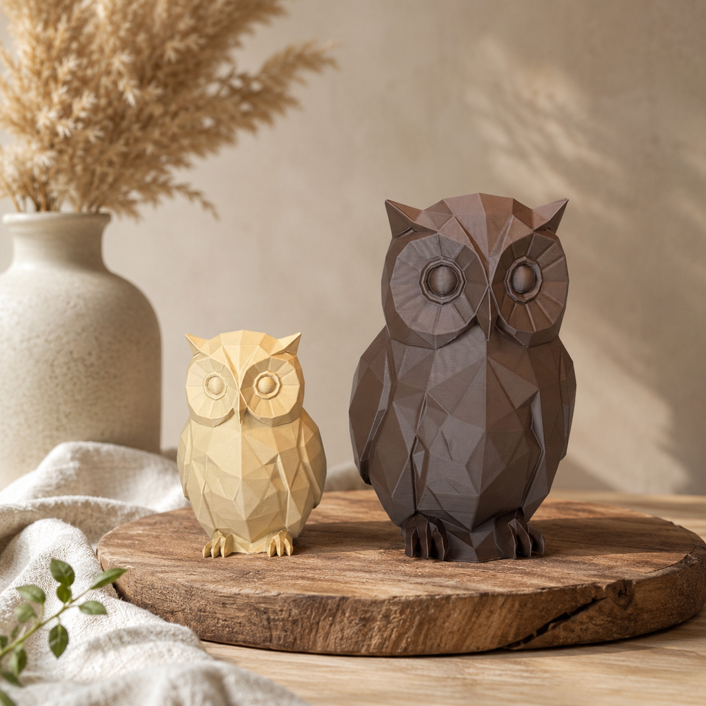 Geometrische Eulen-Figur aus PLA – Moderne Low-Poly Deko in 19 Farben