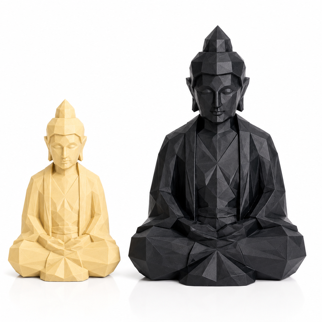 Low-Poly Buddha Figur – Moderne Skulptur aus PLA, 3D Druck