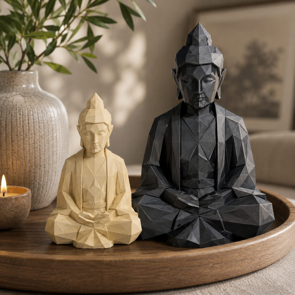 Low-Poly Buddha Figur – Moderne Skulptur aus PLA, 3D Druck