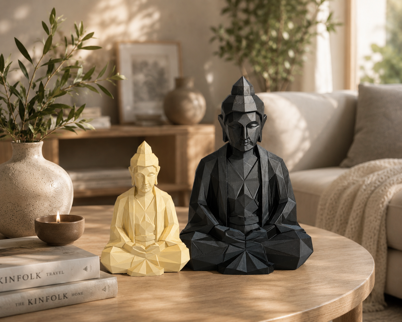 Low-Poly Buddha Figur – Moderne Skulptur aus PLA, 3D Druck