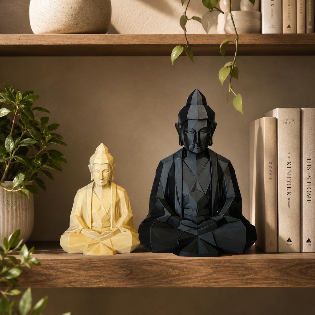 Low-Poly Buddha Figur – Moderne Skulptur aus PLA, 3D Druck