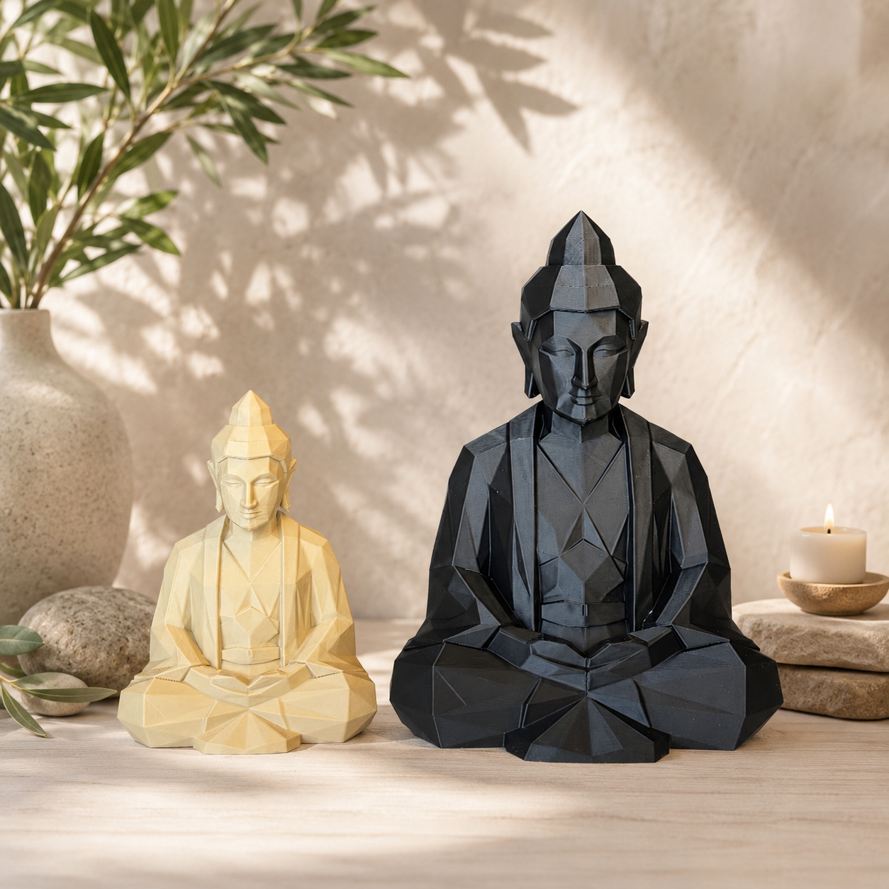 Low-Poly Buddha Figur – Moderne Skulptur aus PLA, 3D Druck