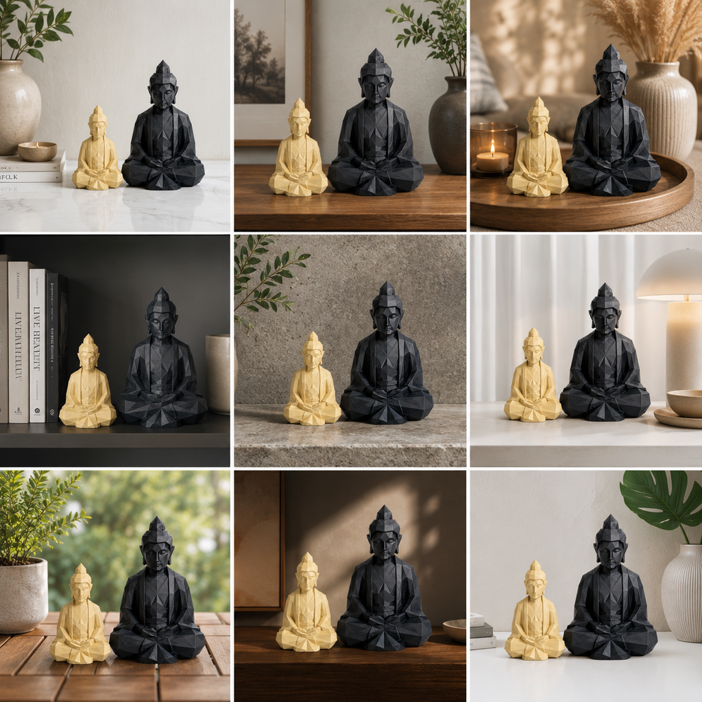 Low-Poly Buddha Figur – Moderne Skulptur aus PLA, 3D Druck