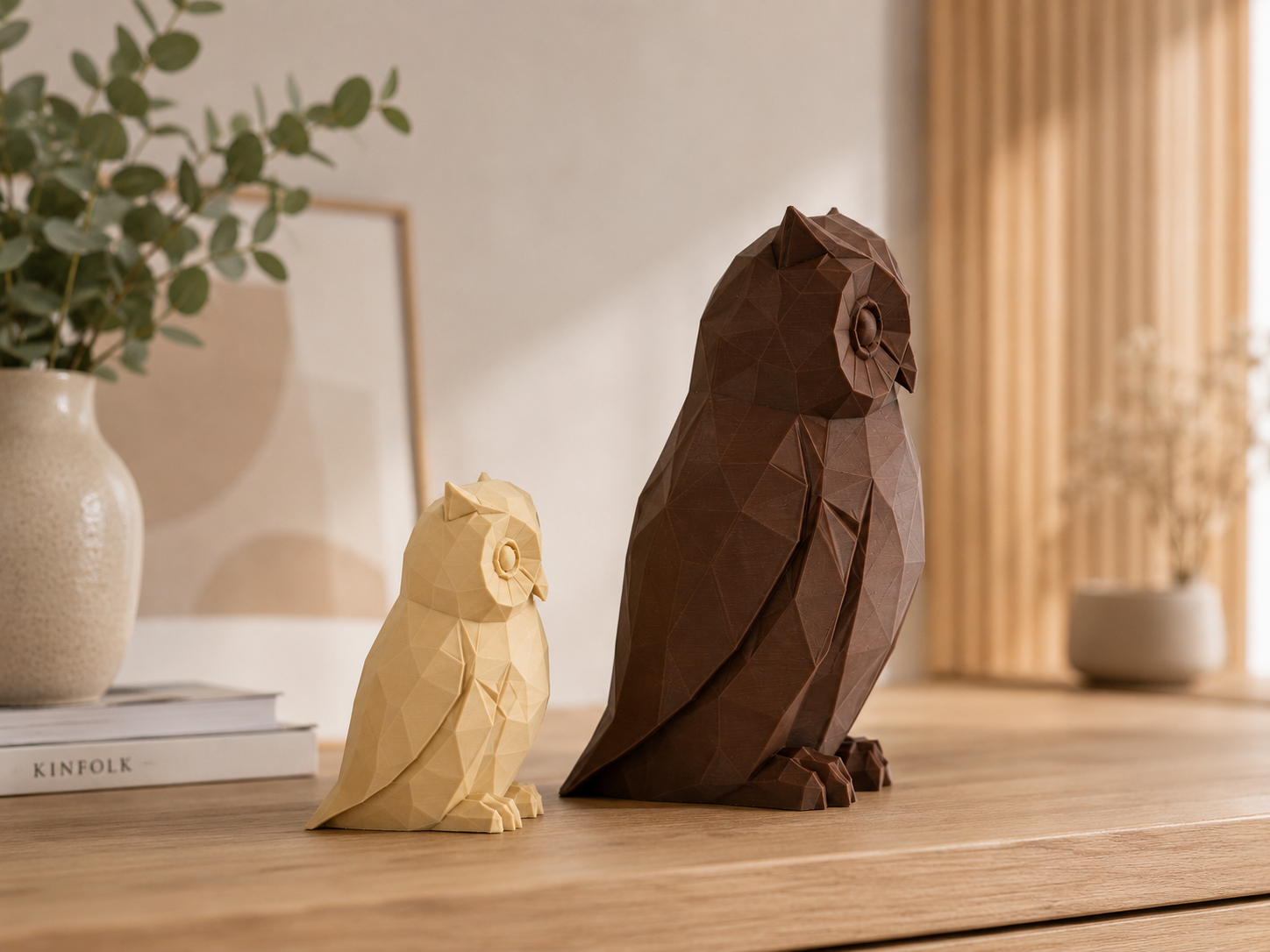 Geometrische Eulen-Figur aus PLA – Moderne Low-Poly Deko in 19 Farben