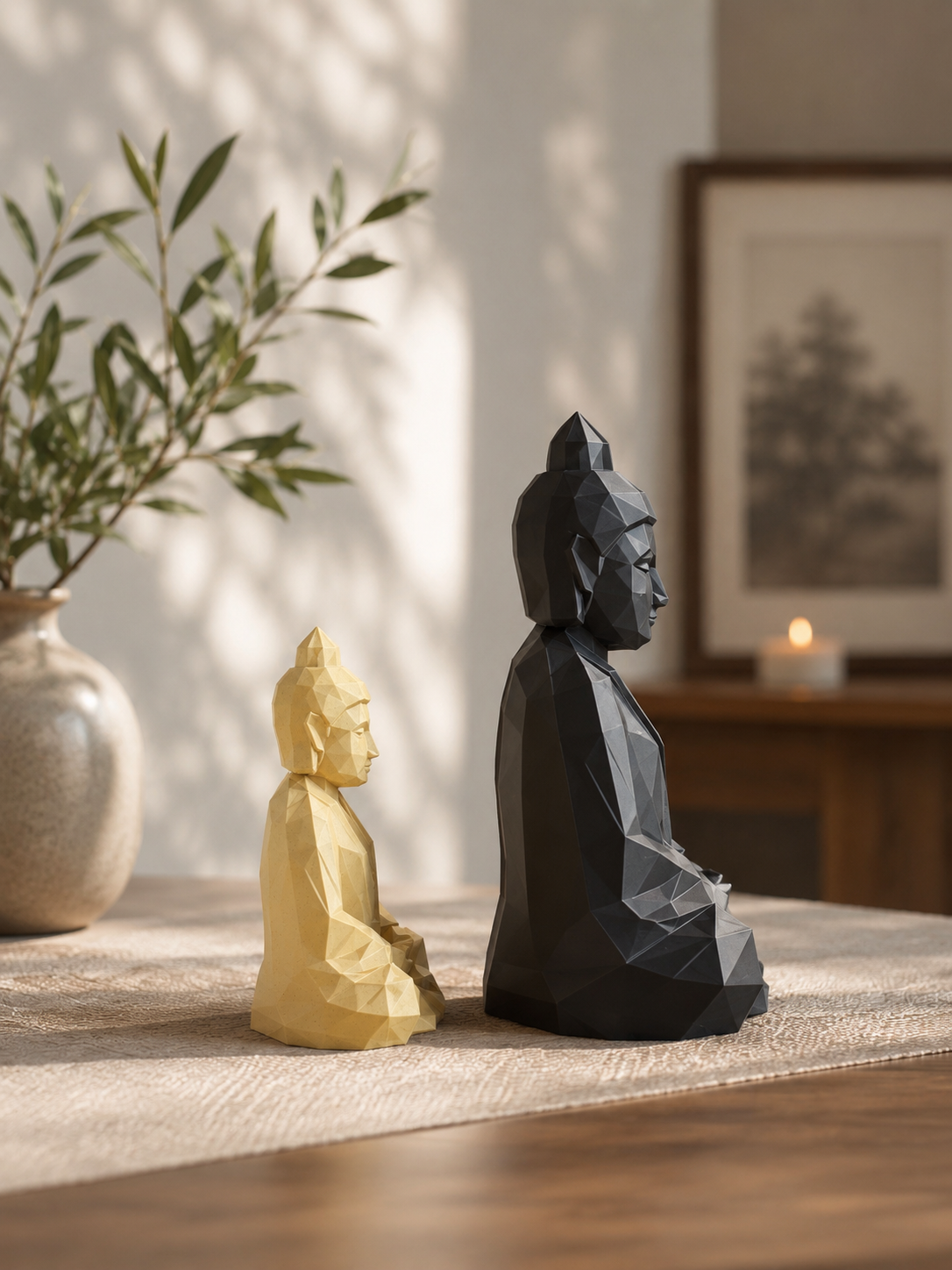 Low-Poly Buddha Figur – Moderne Skulptur aus PLA, 3D Druck