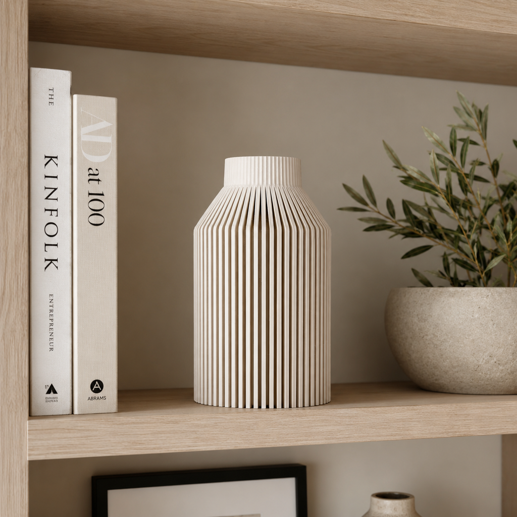 3D Druck Vase, Minimalistisch, Design Vase, geriffelt, Dekovase für Trockenblumen, Nachhaltig, Wohndeko, Geschenkidee, elegant, Skandi