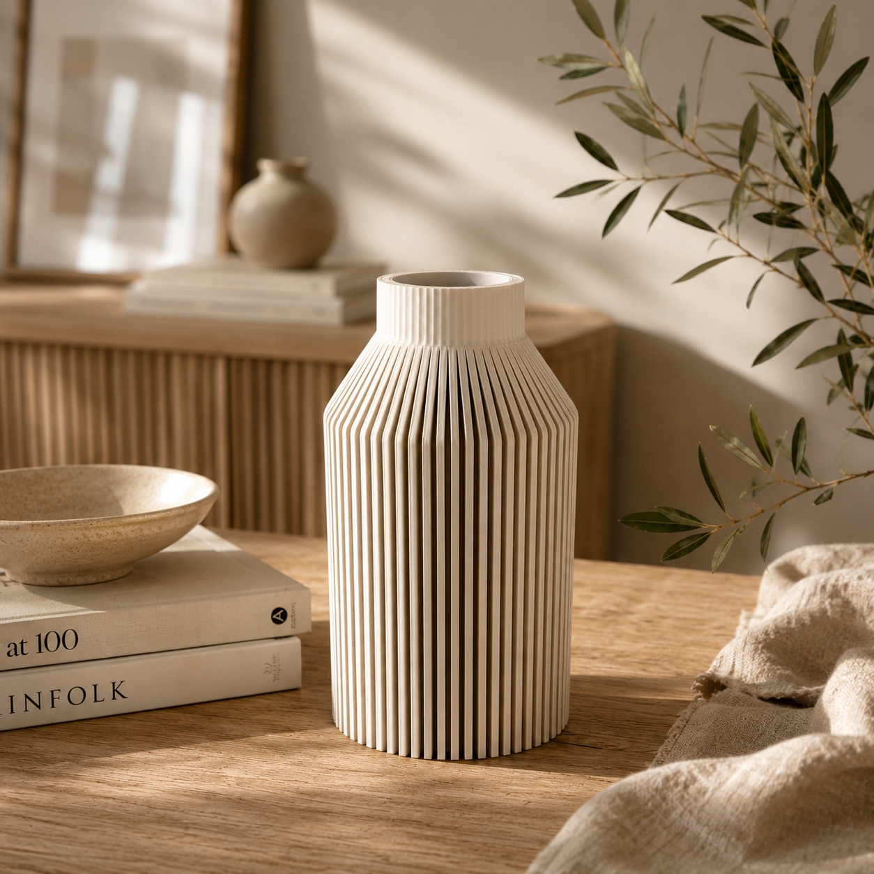 3D Druck Vase, Minimalistisch, Design Vase, geriffelt, Dekovase für Trockenblumen, Nachhaltig, Wohndeko, Geschenkidee, elegant, Skandi
