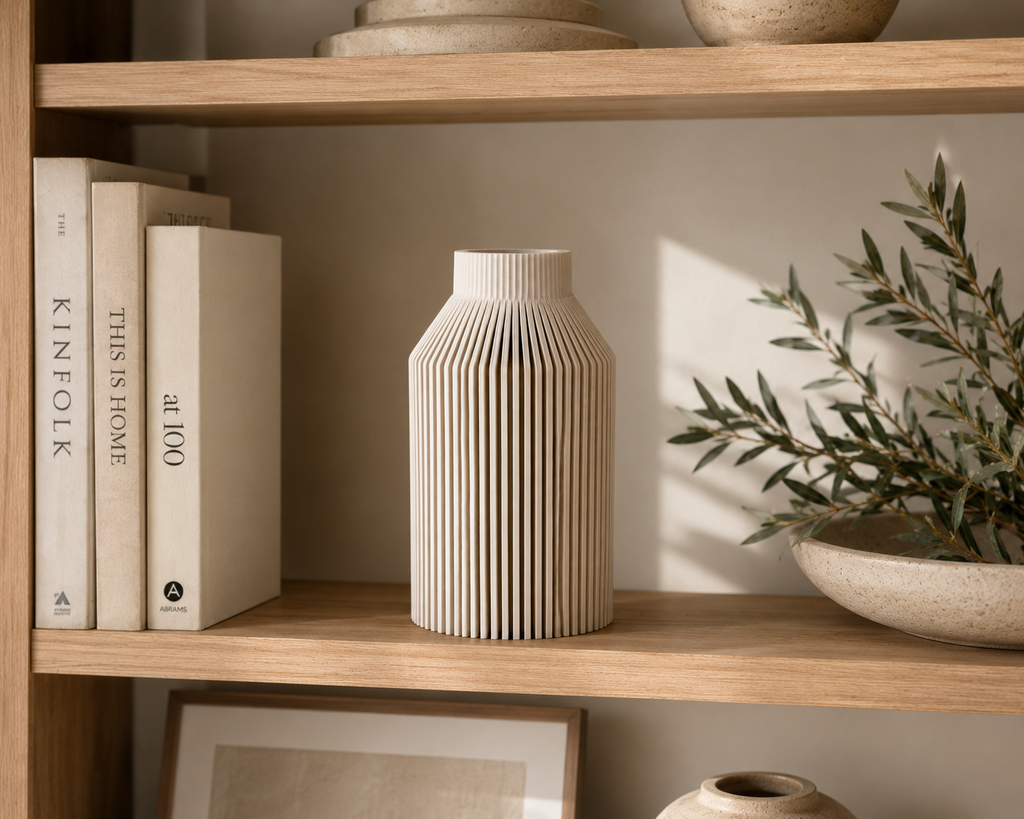 3D Druck Vase, Minimalistisch, Design Vase, geriffelt, Dekovase für Trockenblumen, Nachhaltig, Wohndeko, Geschenkidee, elegant, Skandi