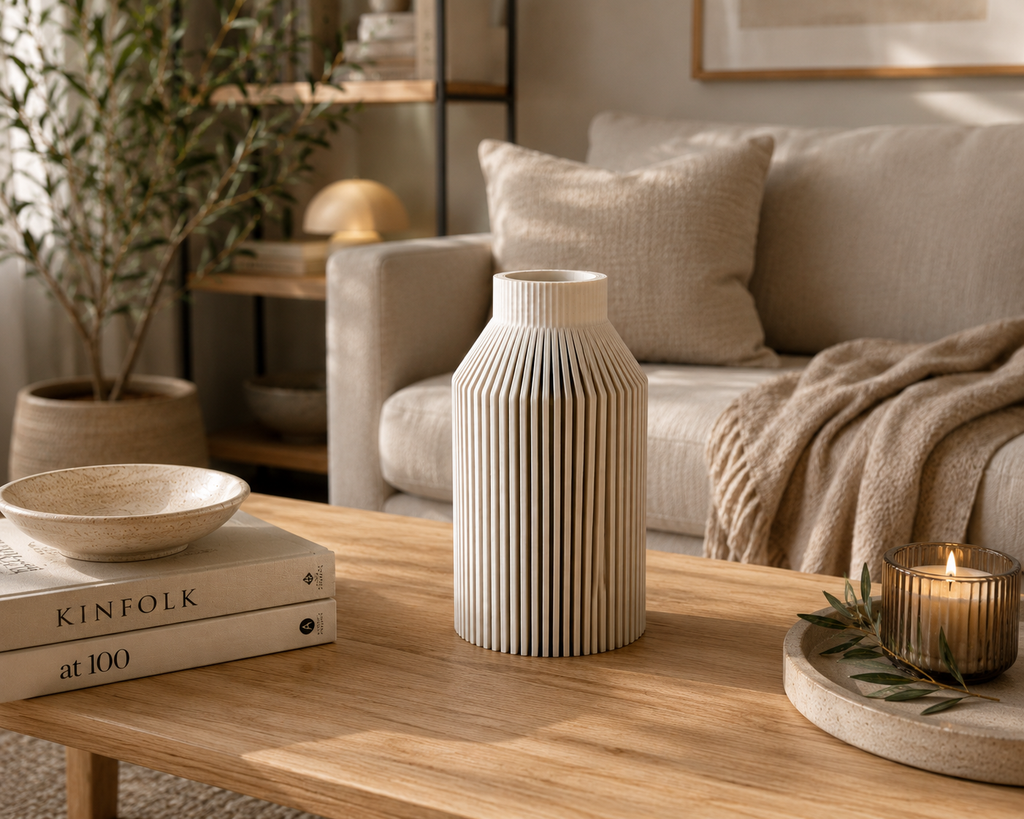 3D Druck Vase, Minimalistisch, Design Vase, geriffelt, Dekovase für Trockenblumen, Nachhaltig, Wohndeko, Geschenkidee, elegant, Skandi