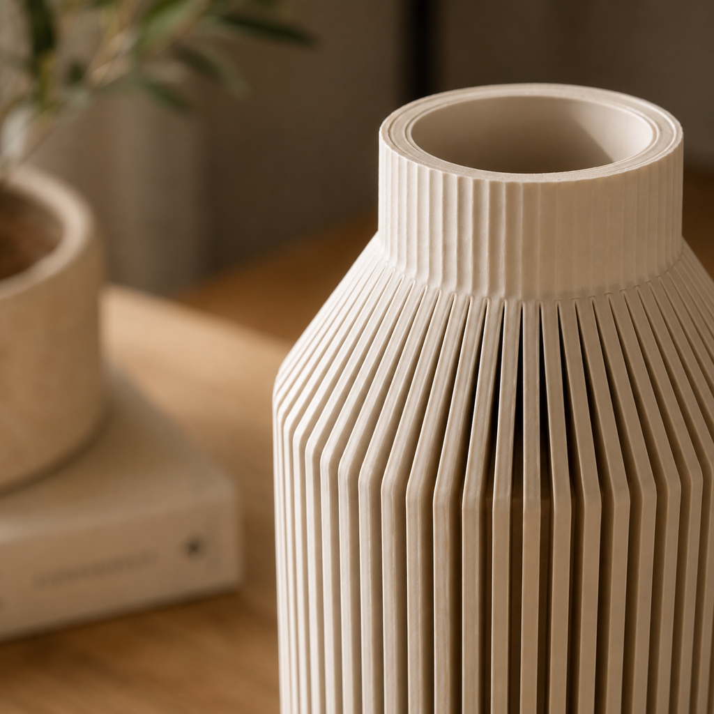 3D Druck Vase, Minimalistisch, Design Vase, geriffelt, Dekovase für Trockenblumen, Nachhaltig, Wohndeko, Geschenkidee, elegant, Skandi