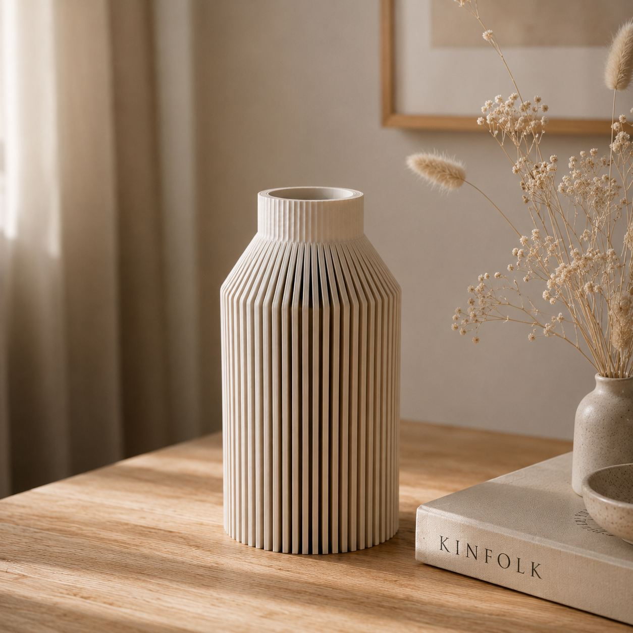 3D Druck Vase, Minimalistisch, Design Vase, geriffelt, Dekovase für Trockenblumen, Nachhaltig, Wohndeko, Geschenkidee, elegant, Skandi