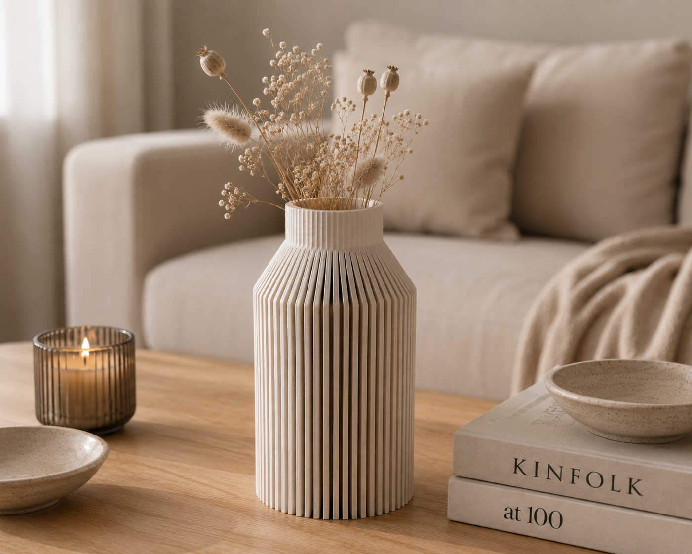 3D Druck Vase, Minimalistisch, Design Vase, geriffelt, Dekovase für Trockenblumen, Nachhaltig, Wohndeko, Geschenkidee, elegant, Skandi