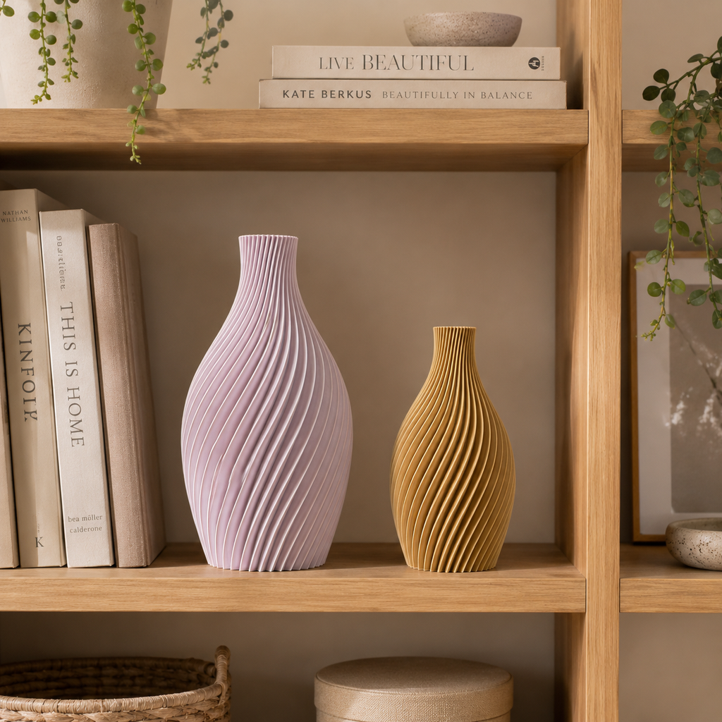 3D Druck Vase, modern, Spiral, Blumenvase, Kugelvase, Dekovase, Trockenblume, Nachhaltig, Wohnaccessoire, Geschenkidee, Tischdeko, skandi