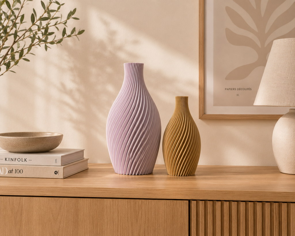 3D Druck Vase, modern, Spiral, Blumenvase, Kugelvase, Dekovase, Trockenblume, Nachhaltig, Wohnaccessoire, Geschenkidee, Tischdeko, skandi