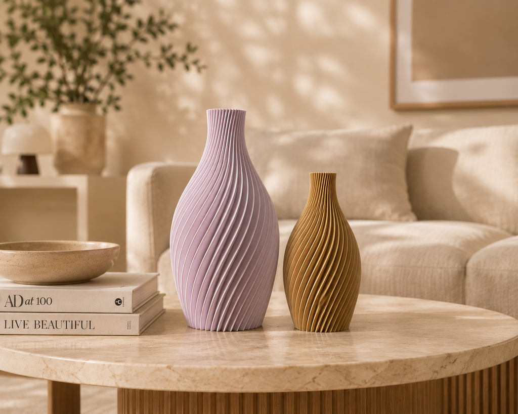3D Druck Vase, modern, Spiral, Blumenvase, Kugelvase, Dekovase, Trockenblume, Nachhaltig, Wohnaccessoire, Geschenkidee, Tischdeko, skandi