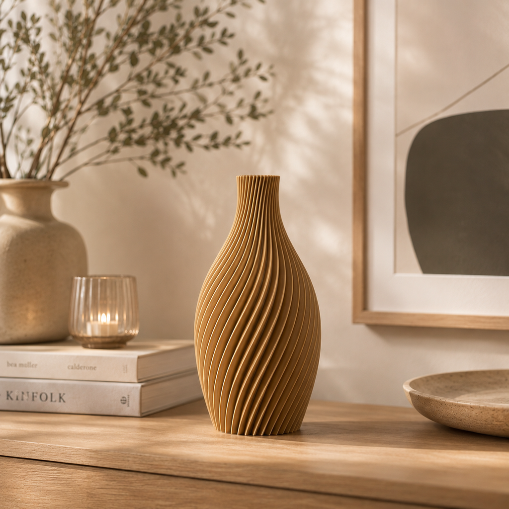 3D Druck Vase, modern, Spiral, Blumenvase, Kugelvase, Dekovase, Trockenblume, Nachhaltig, Wohnaccessoire, Geschenkidee, Tischdeko, skandi