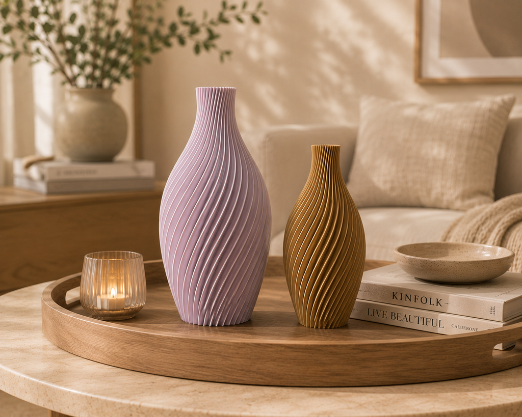3D Druck Vase, modern, Spiral, Blumenvase, Kugelvase, Dekovase, Trockenblume, Nachhaltig, Wohnaccessoire, Geschenkidee, Tischdeko, skandi