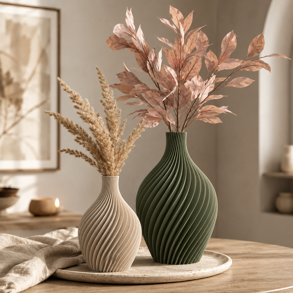 3D Druck Vase, Spiral, Minimalistisch, Dekovase, PLA, Skandi Deko, Geschenkidee, Trockenblumen Vase, Wohnzimmer Deko, Tischdeko, Frühling