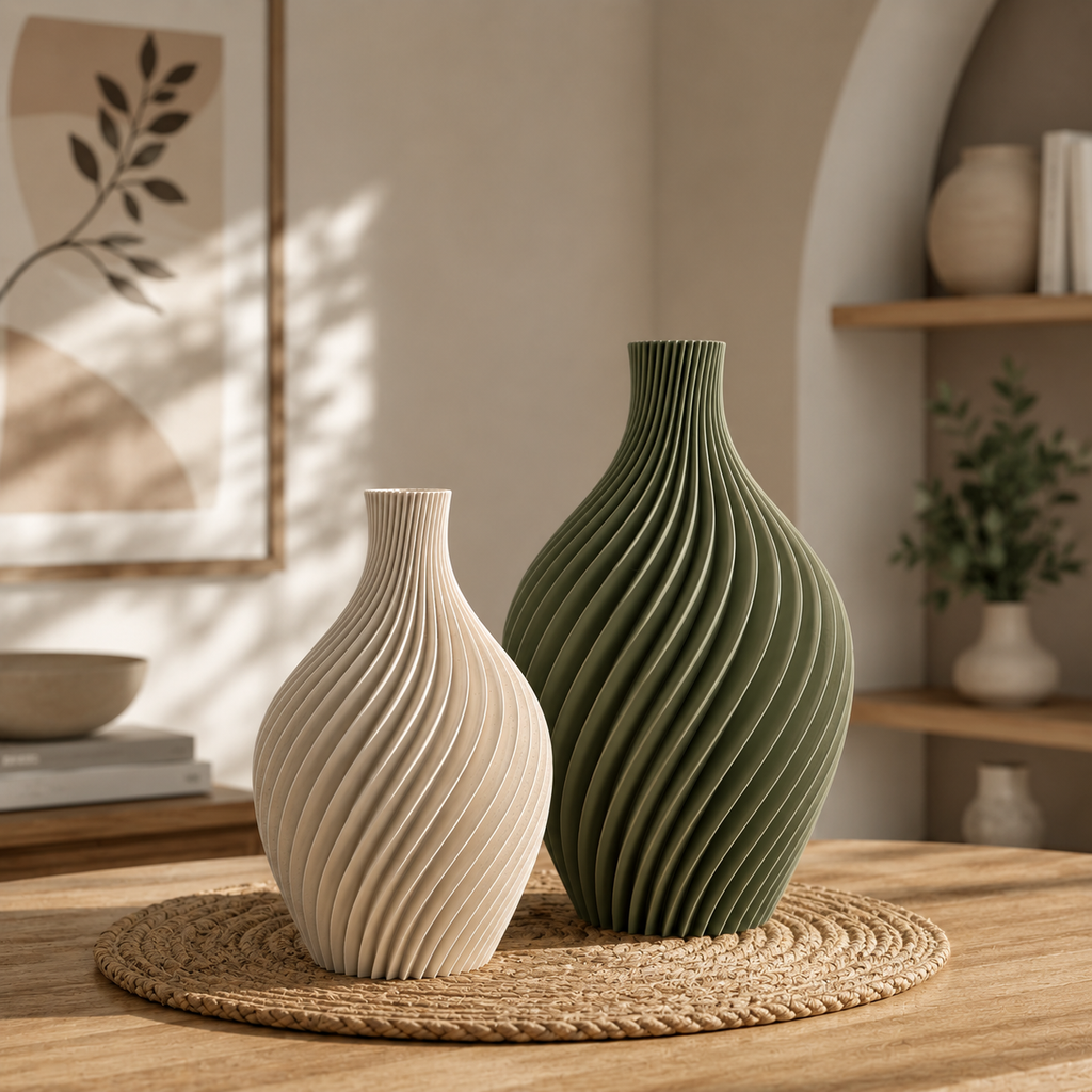 3D Druck Vase, Spiral, Minimalistisch, Dekovase, PLA, Skandi Deko, Geschenkidee, Trockenblumen Vase, Wohnzimmer Deko, Tischdeko, Frühling
