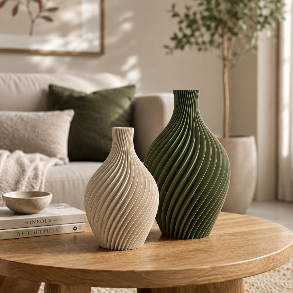 3D Druck Vase, Spiral, Minimalistisch, Dekovase, PLA, Skandi Deko, Geschenkidee, Trockenblumen Vase, Wohnzimmer Deko, Tischdeko, Frühling