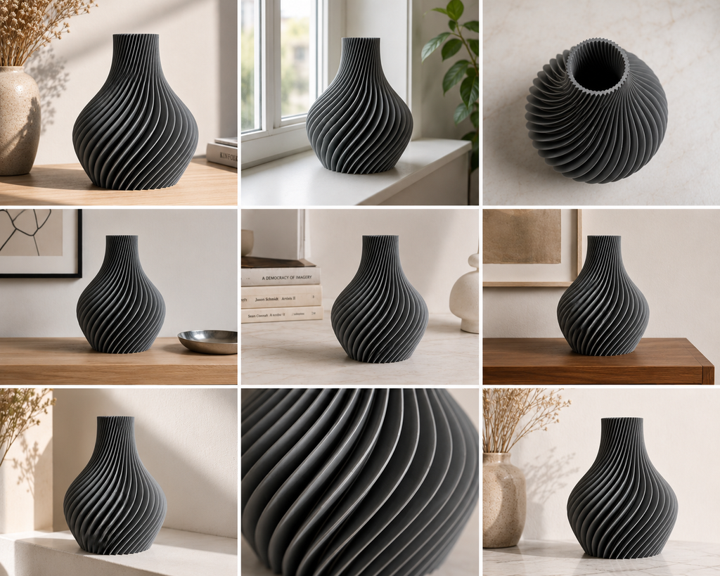 3D-gedruckte Designer-Vase aus PLA – Modernes Twist-Design, 20 cm Höhe – in 18 Farben erhältlich