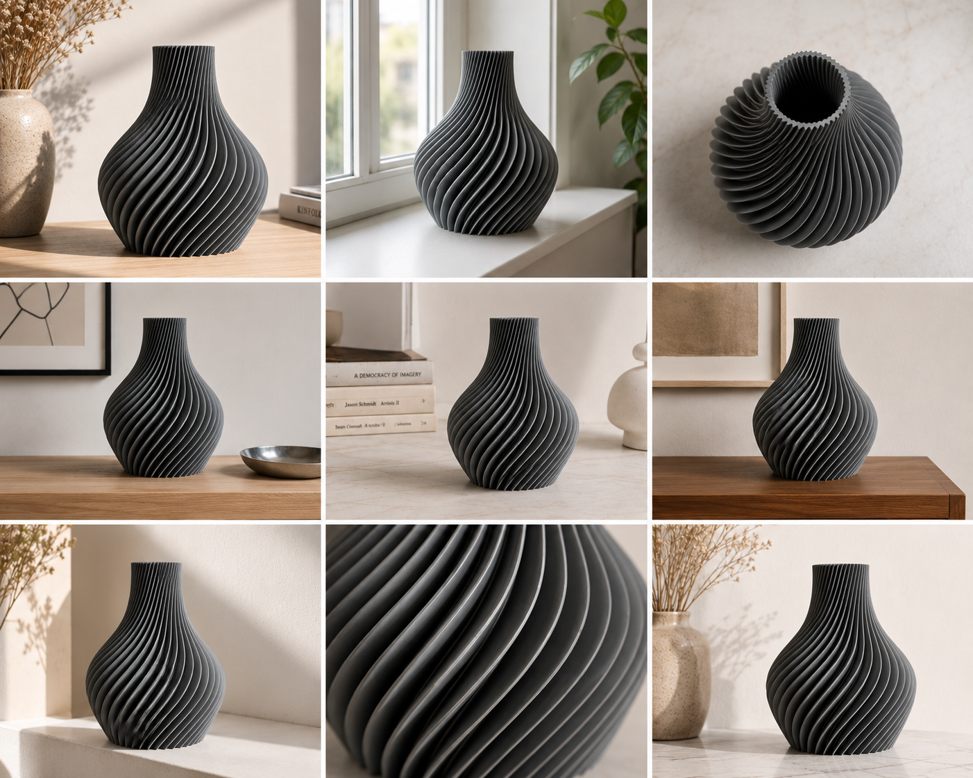 3D-gedruckte Designer-Vase aus PLA – Modernes Twist-Design, 20 cm Höhe – in 18 Farben erhältlich