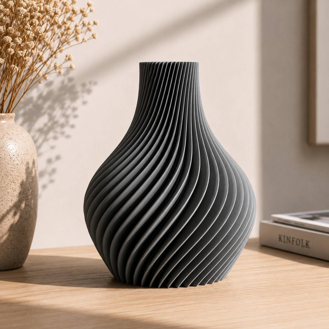 3D-gedruckte Designer-Vase aus PLA – Modernes Twist-Design, 20 cm Höhe – in 18 Farben erhältlich