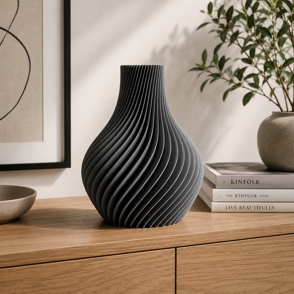 3D-gedruckte Designer-Vase aus PLA – Modernes Twist-Design, 20 cm Höhe – in 18 Farben erhältlich