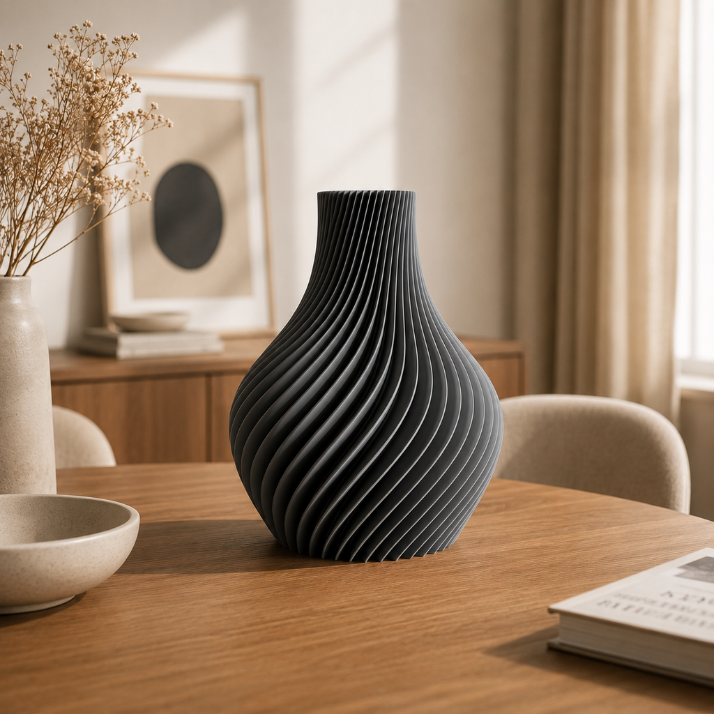 3D-gedruckte Designer-Vase aus PLA – Modernes Twist-Design, 20 cm Höhe – in 18 Farben erhältlich