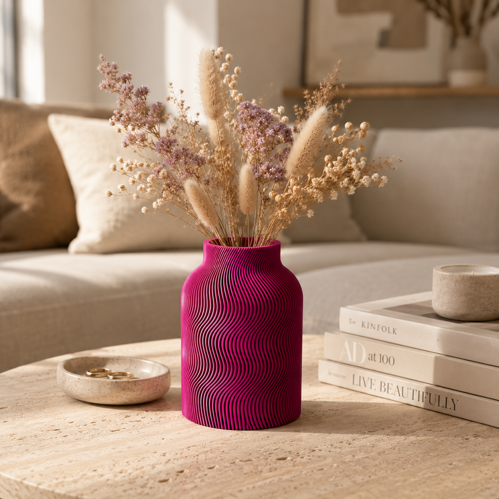 Design Vase „Wave Structure“ – Moderne 3D-Druck Vase aus PLA (18 Farben)