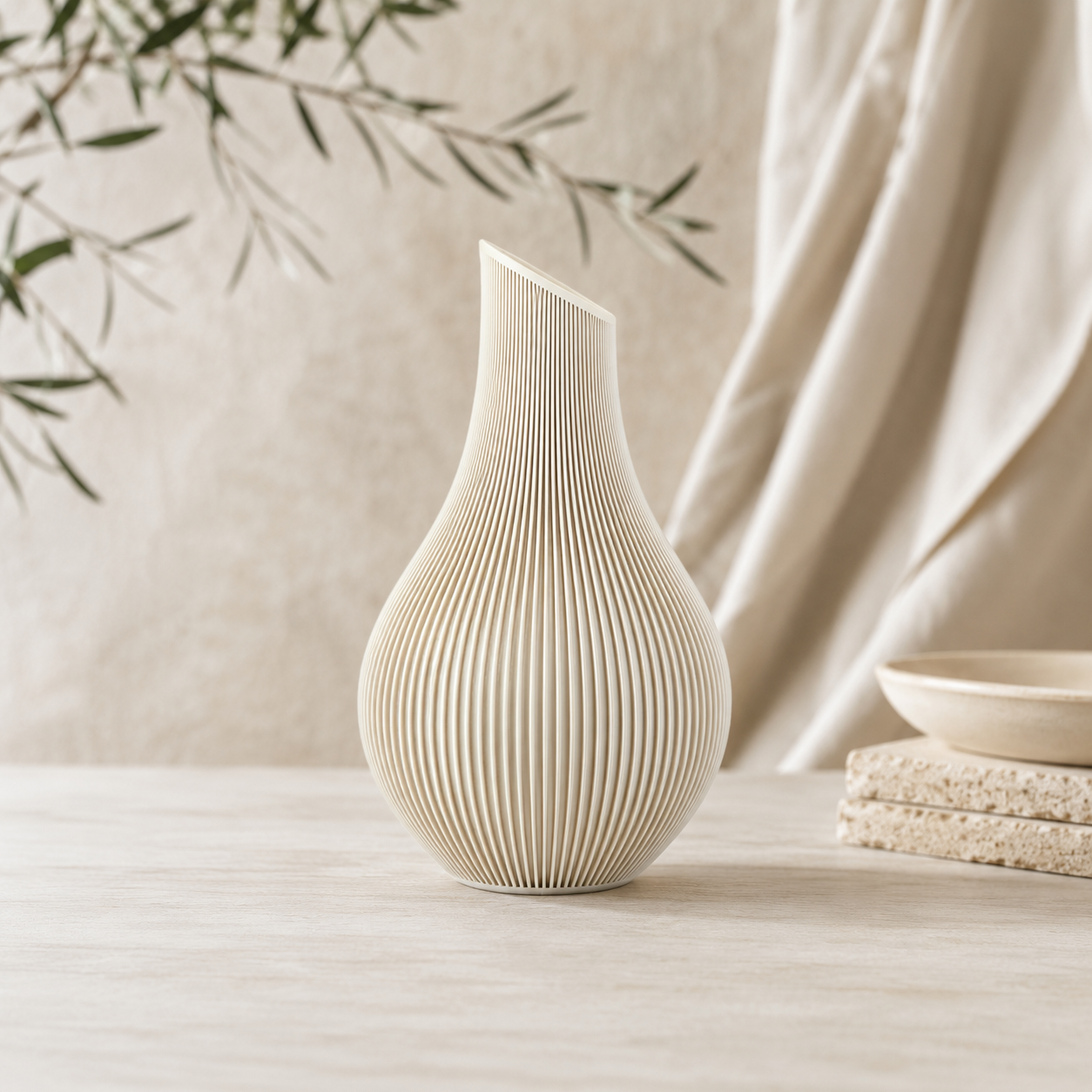 Design Vase „Ribbed Flow“ – Moderne 3D-Druck Vase aus PLA (18 Farben)