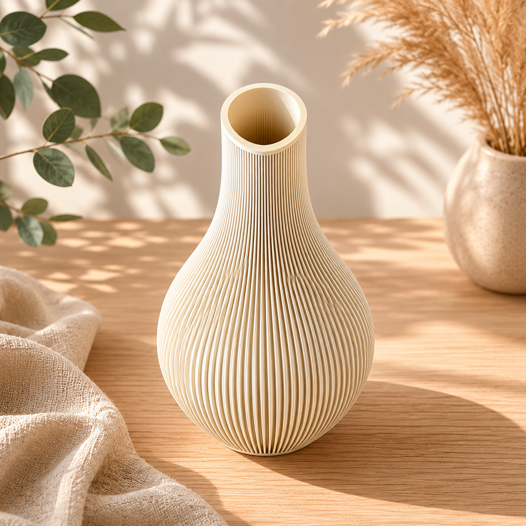 Design Vase „Ribbed Flow“ – Moderne 3D-Druck Vase aus PLA (18 Farben)