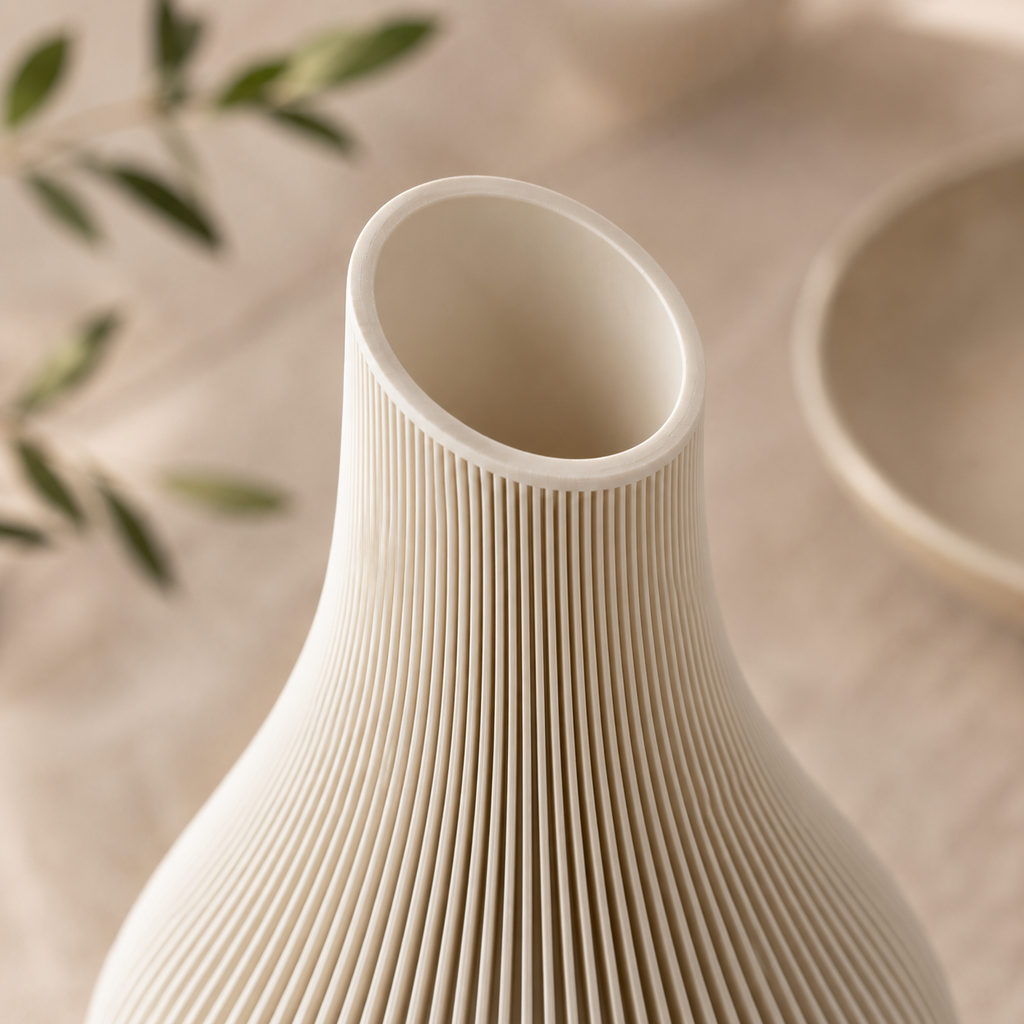 Design Vase „Ribbed Flow“ – Moderne 3D-Druck Vase aus PLA (18 Farben)