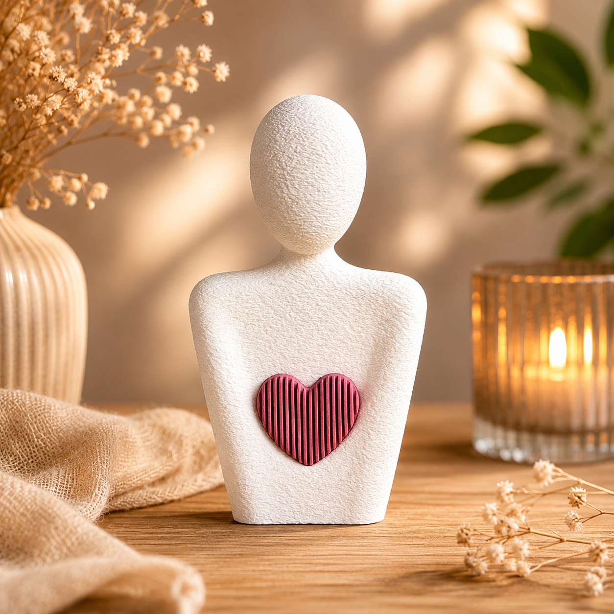Minimalistische PLA-Skulptur ‚Herz in Umarmung‘ – Symbolfigur der Verbundenheit (133 mm)