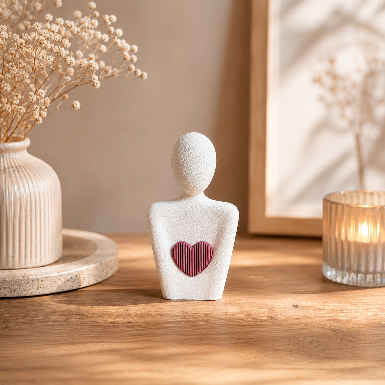 Minimalistische PLA-Skulptur ‚Herz in Umarmung‘ – Symbolfigur der Verbundenheit (133 mm)