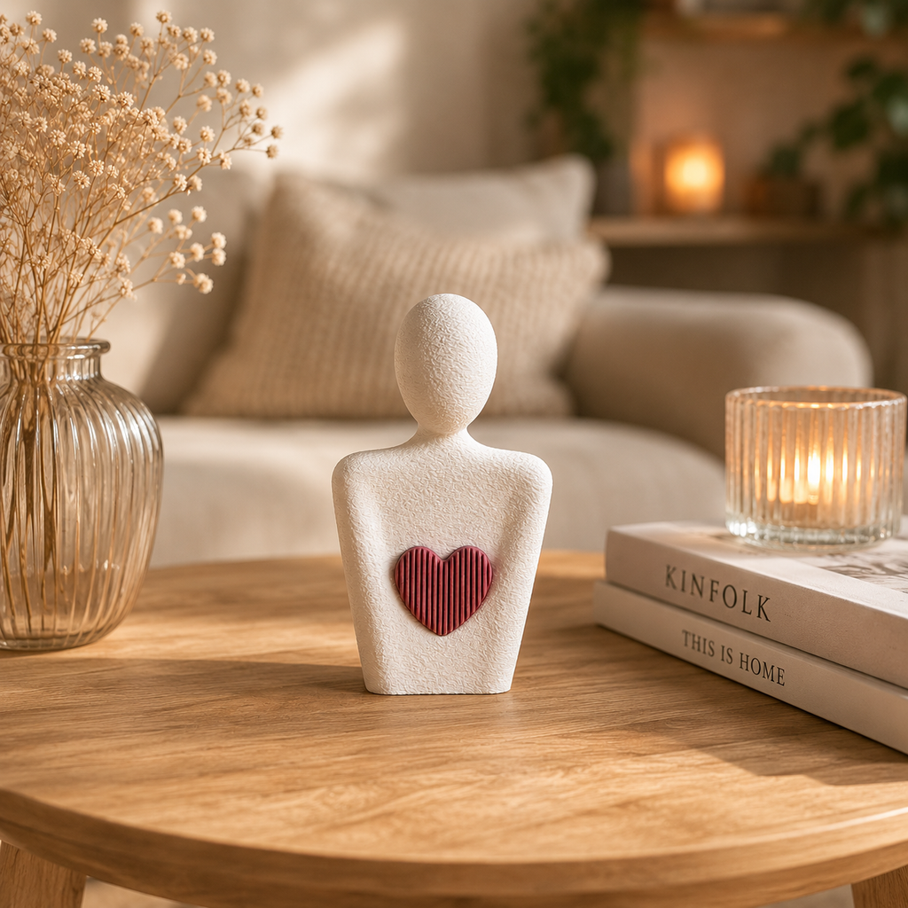 Minimalistische PLA-Skulptur ‚Herz in Umarmung‘ – Symbolfigur der Verbundenheit (133 mm)