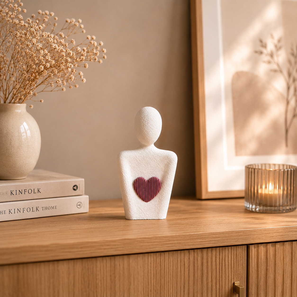 Minimalistische PLA-Skulptur ‚Herz in Umarmung‘ – Symbolfigur der Verbundenheit (133 mm)