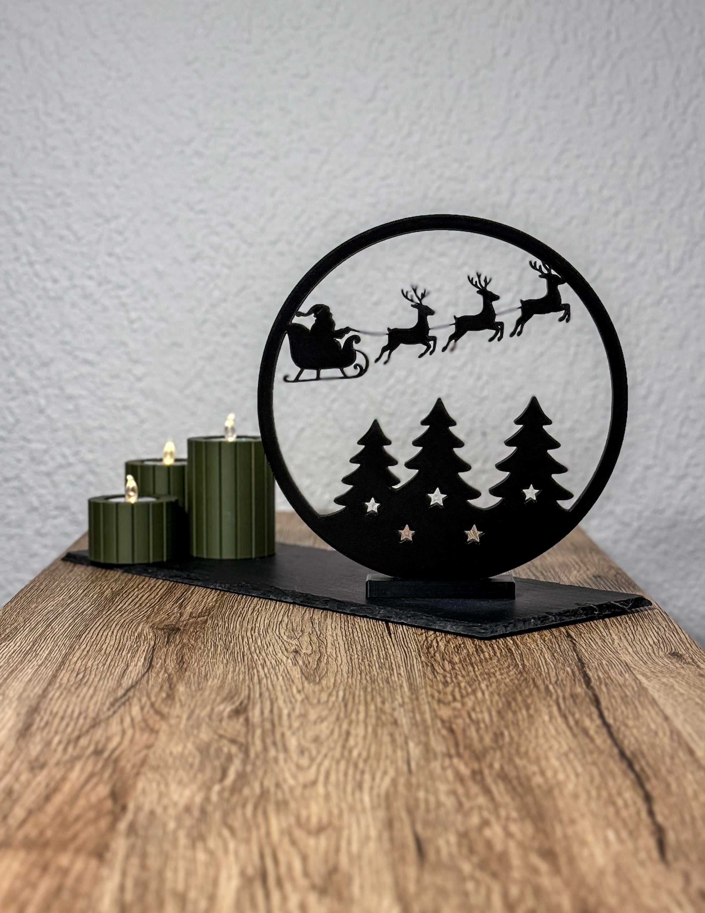 Weihnachtsaufsteller „Santa & Rentiere“ – 3D-Druck Deko | PLA | 18 Farben | 23 cm