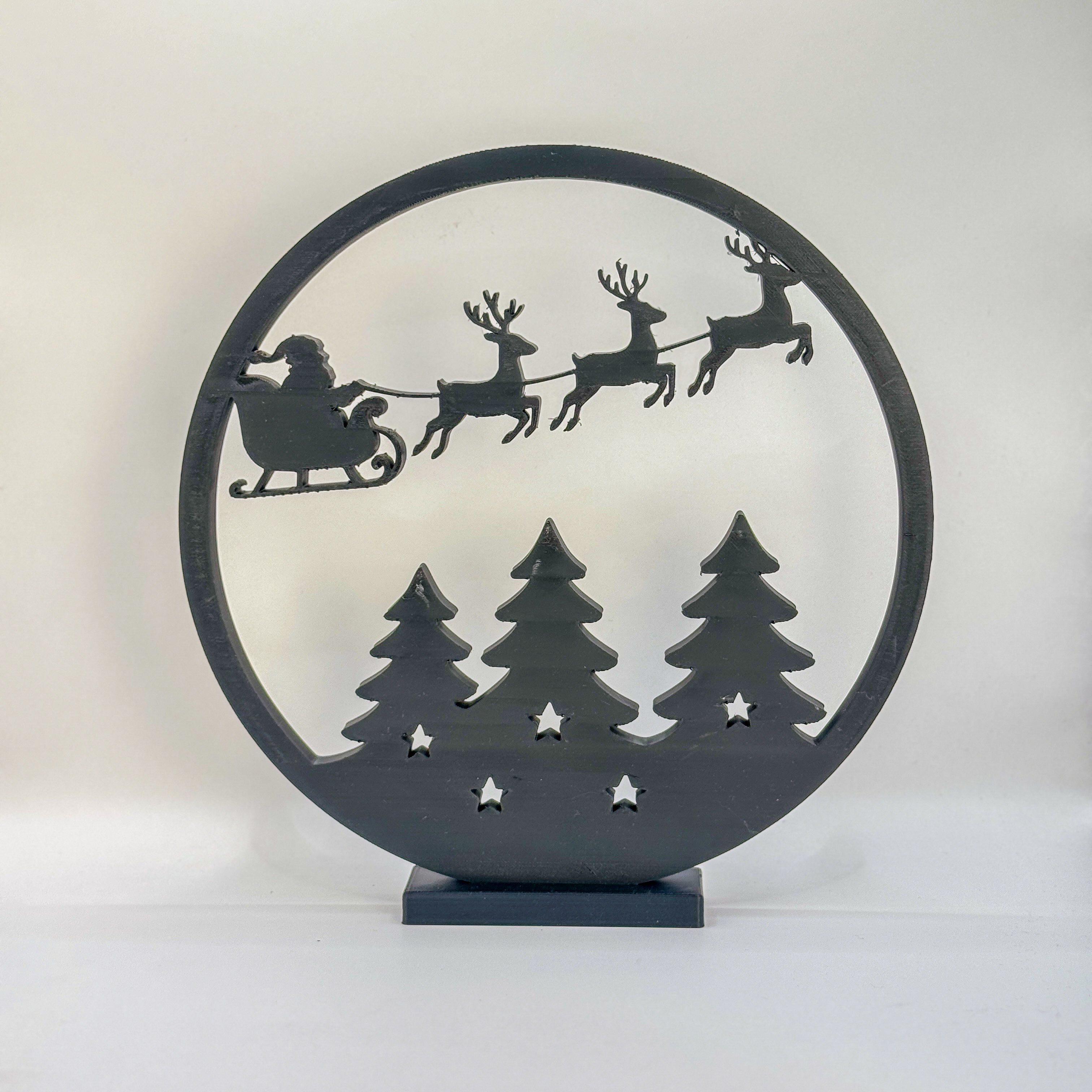 Weihnachtsaufsteller „Santa & Rentiere“ – 3D-Druck Deko | PLA | 18 Farben | 23 cm