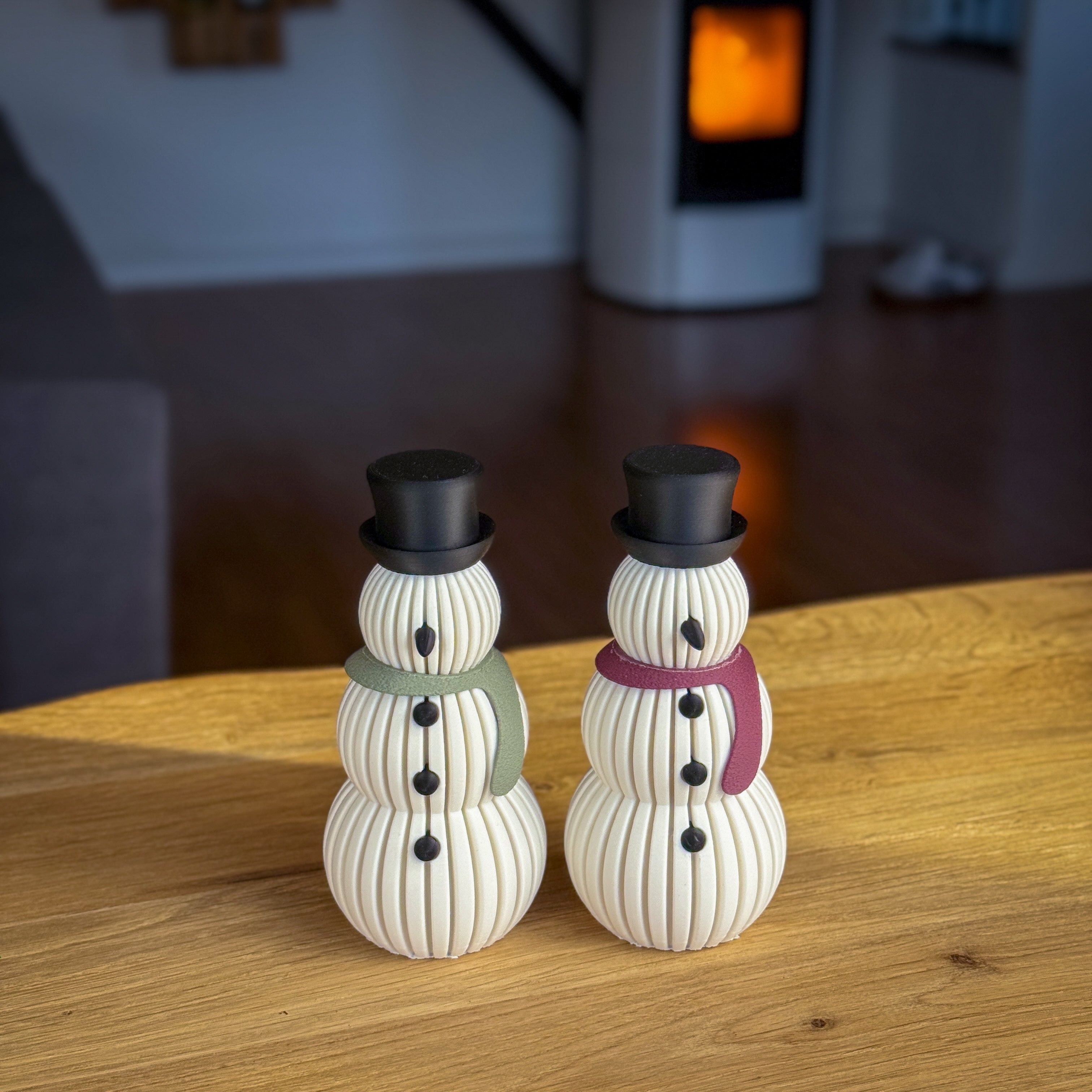3D-gedruckter Schneemann aus PLA mit LED-Teelicht-Funktion – 14,5 cm winterliche Deko, Schal in 18 Farben