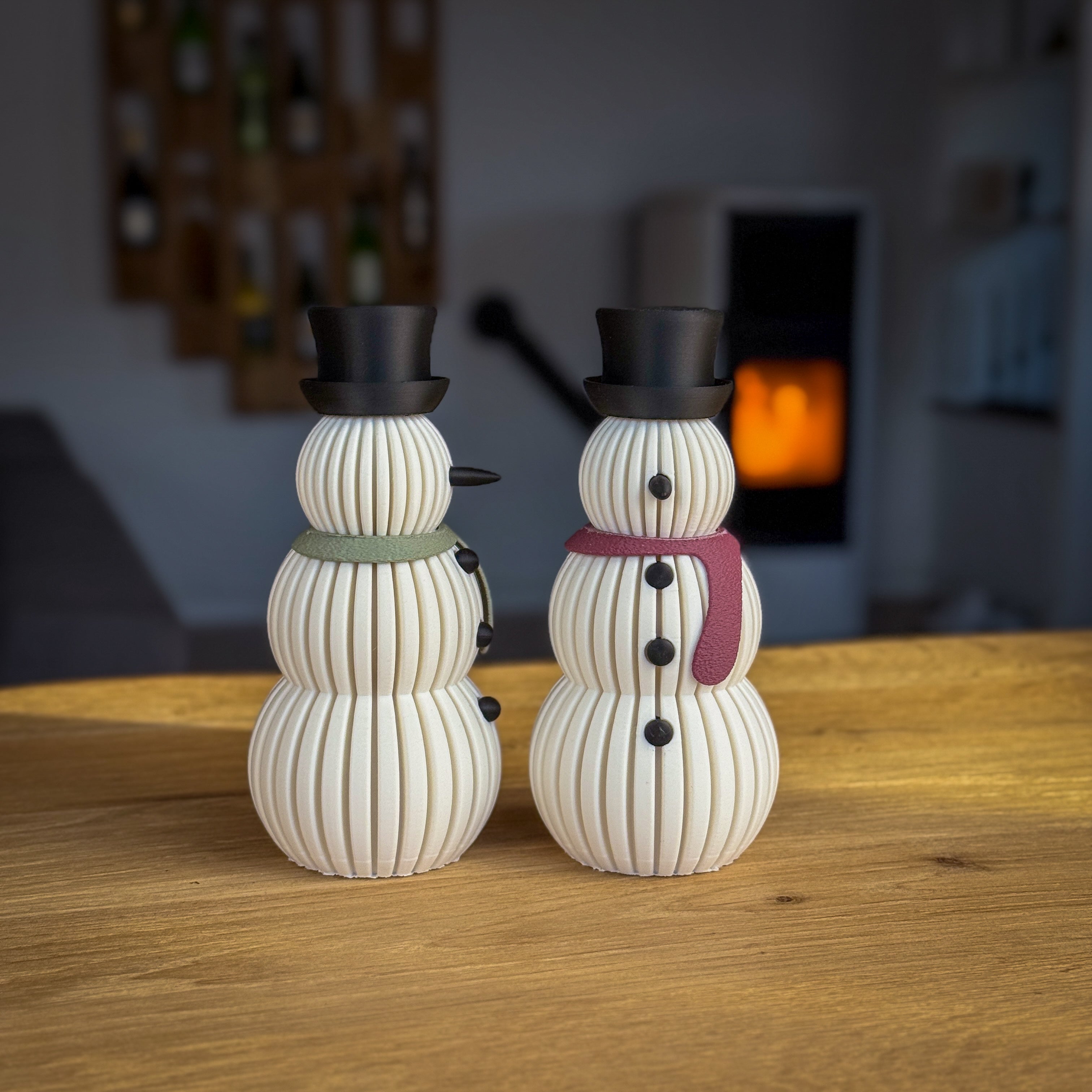 3D-gedruckter Schneemann aus PLA mit LED-Teelicht-Funktion – 14,5 cm winterliche Deko, Schal in 18 Farben