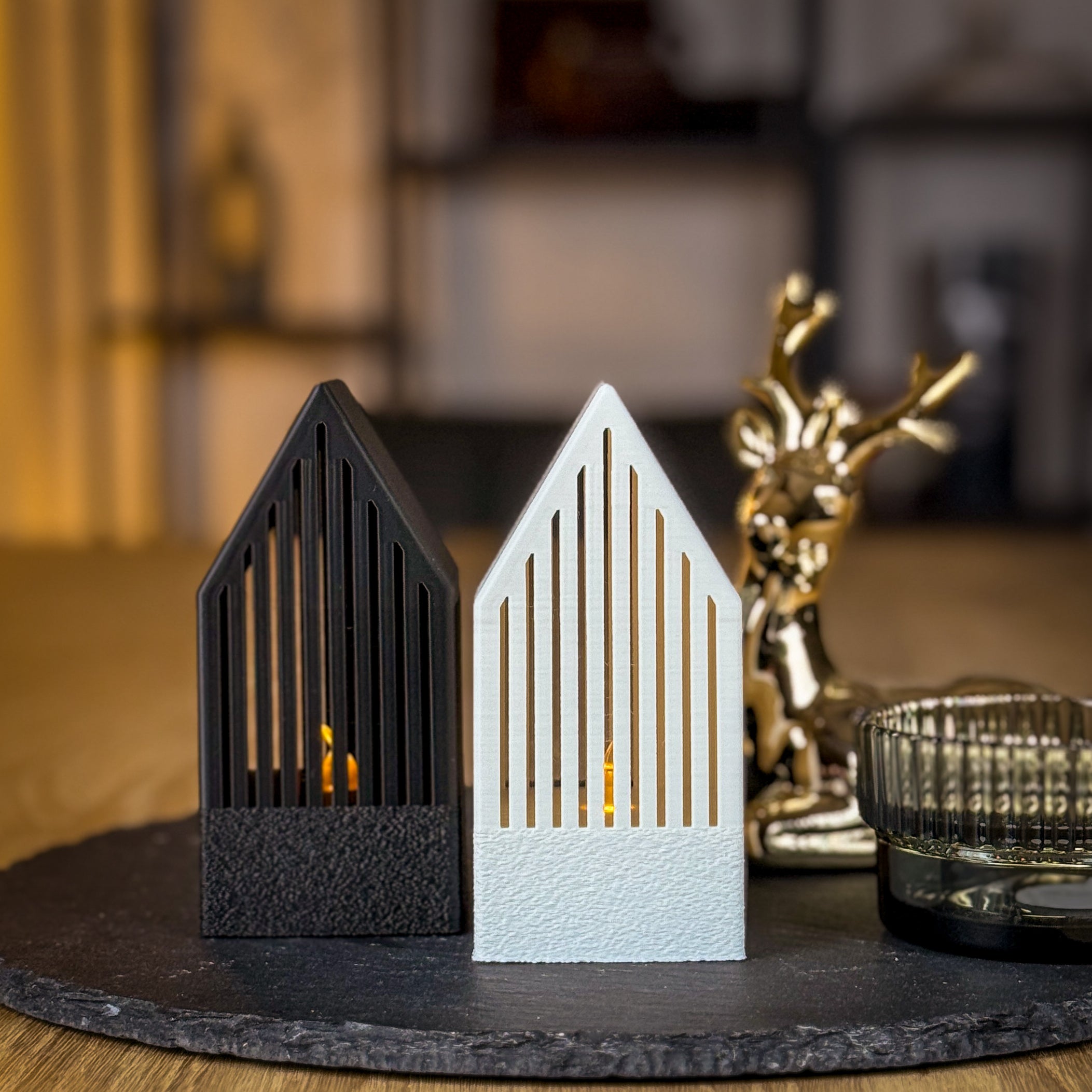 3D-gedrucktes PLA-Teelichthaus – Minimalistische Deko für Teelichter bis 42 mm | 12 cm