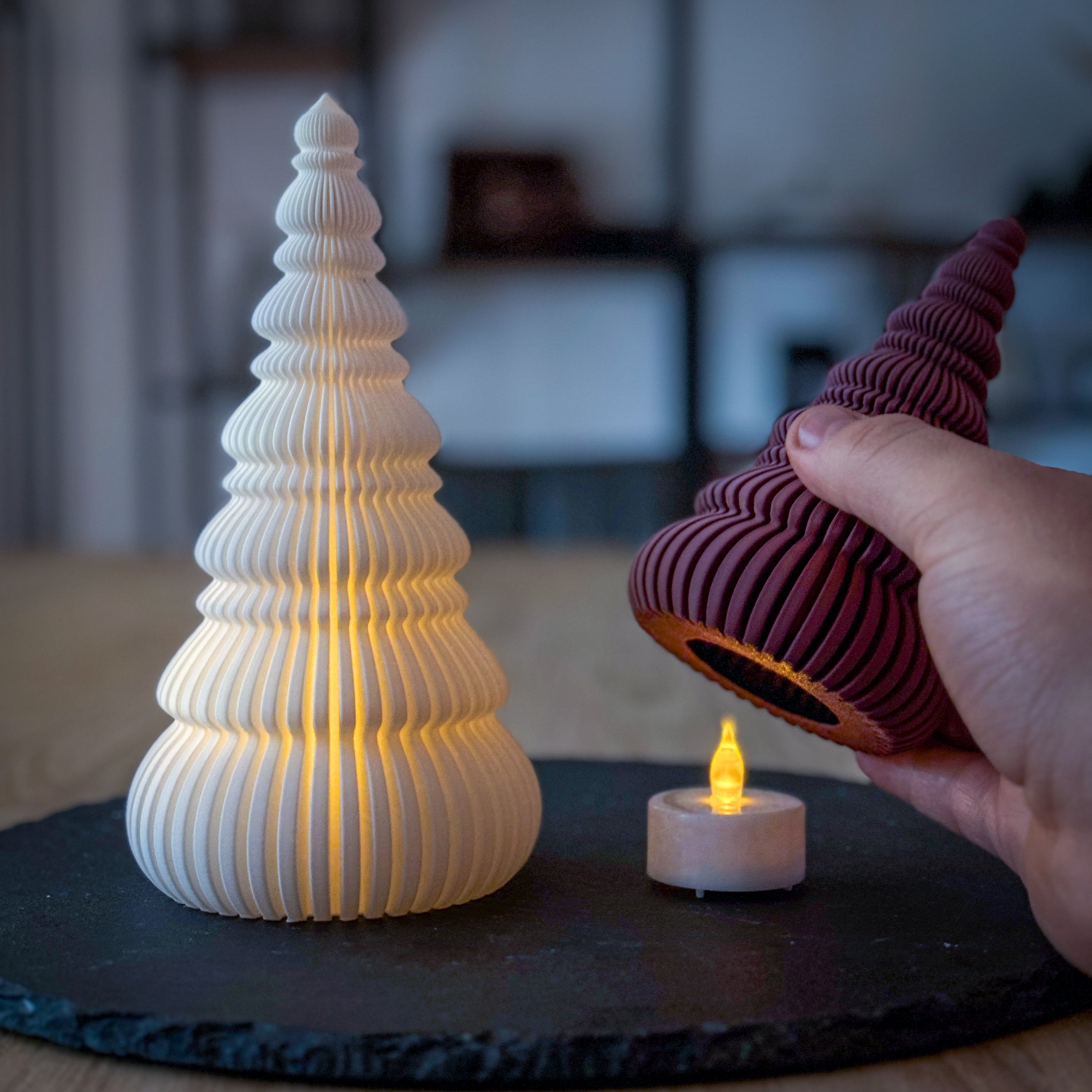 Japandi Deko-Baum aus PLA – 3D-Druck Designobjekt mit LED-Teelichtfach | 2 Größen & 18 Farben